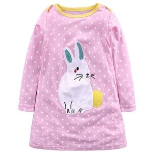 Girl Cartoon Animal Long Sleeve Casual Dress